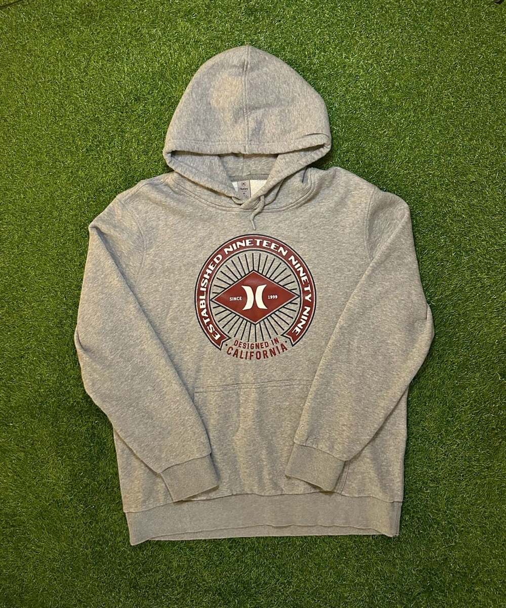 Hurley Graphic Hoodie Sweatshirt Size XL Gray Logo Established 1999